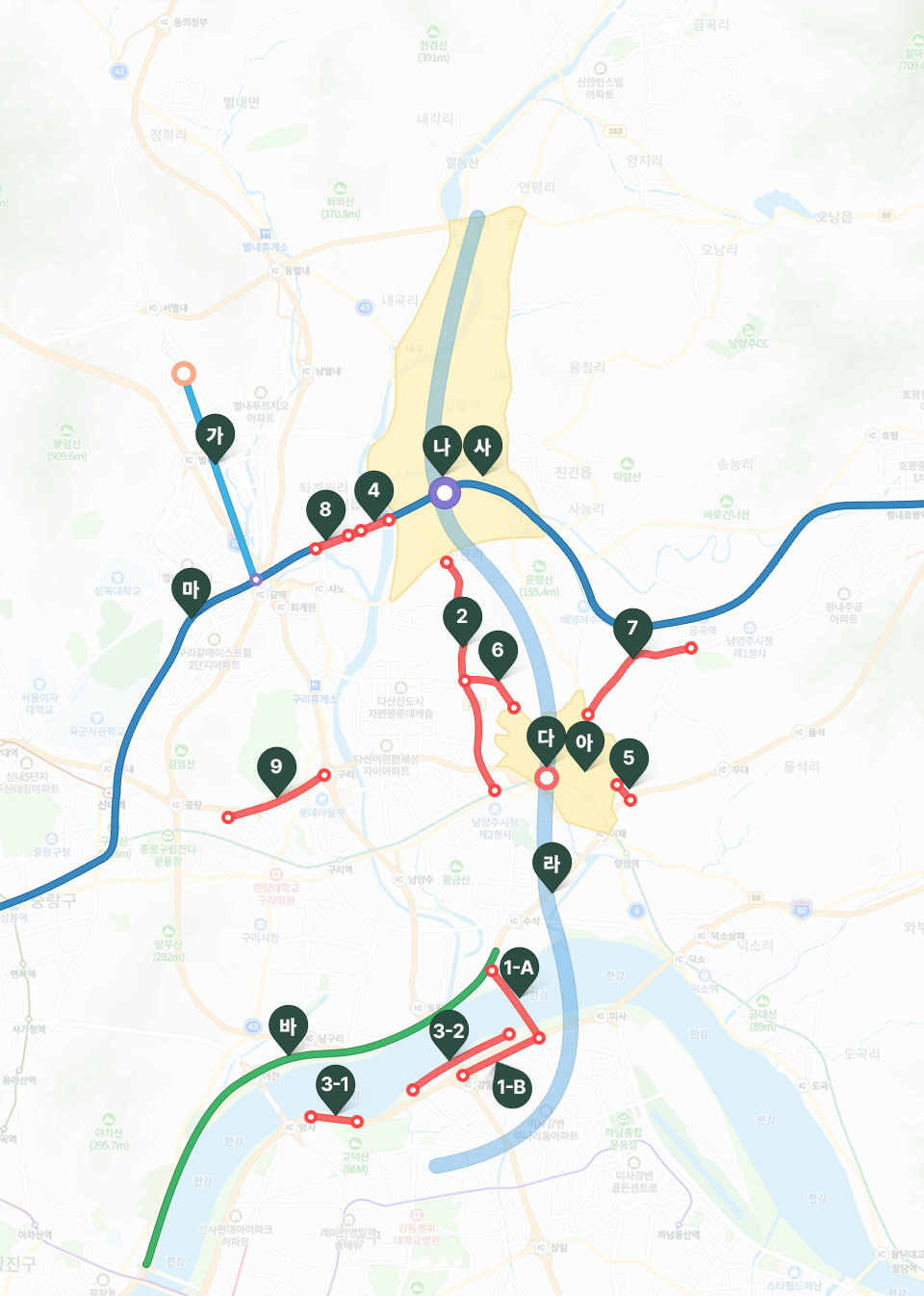 광역교통계획도, 주요 철도 노선 및 BRT 노선, 도로 개선 내용을 포함한 지도